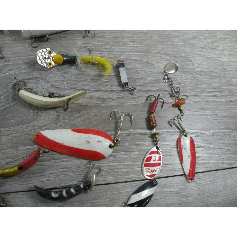 Vintage Fishing Lure Lot Mixed Hard Soft Baits Spoons Spinners Tackle Box